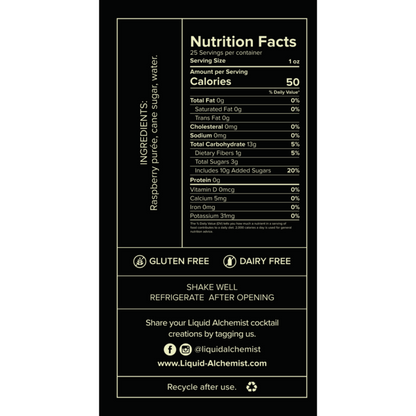 Liquid Alchemist Raspberry Syrup - 750ML - Back Label