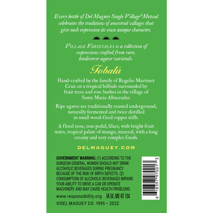 Del Maguey Mezcal Single Village Tobala 90 - 750ML - Back Label
