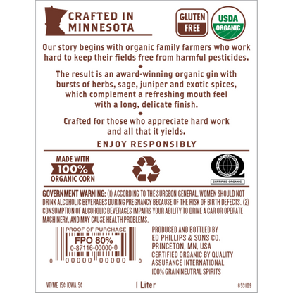 Prairie Dry Gin 80 - 1.0L - Back Label
