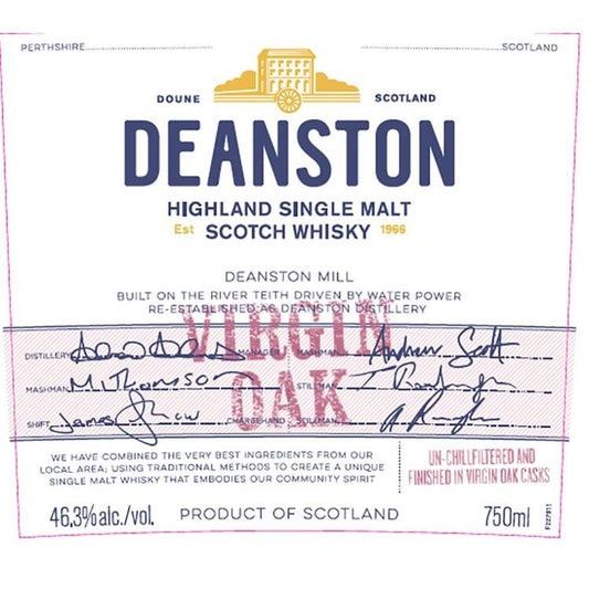 Deanston Single Malt Scotch Finished In Virgin Oak 92.6 W/ Whiskey Sto - 750ML - Front Label