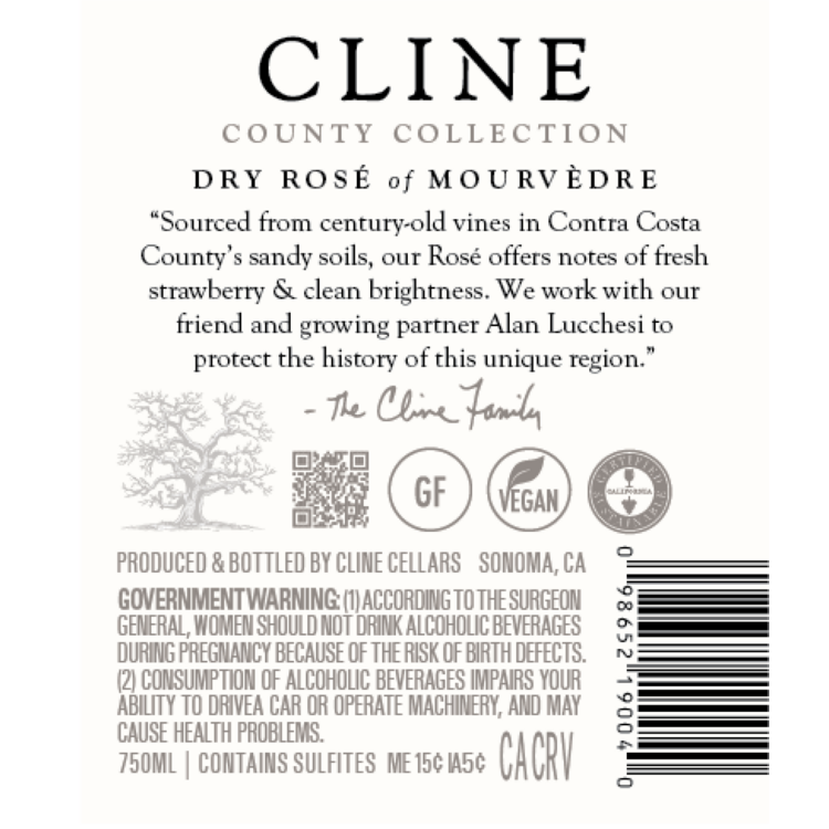 Cline Mourvedre Rose Dry County Collection Contra Costa County 2024 - 750ML - Back Label