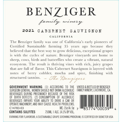 Benziger Family Winery Cabernet Sauvignon California - 750ML