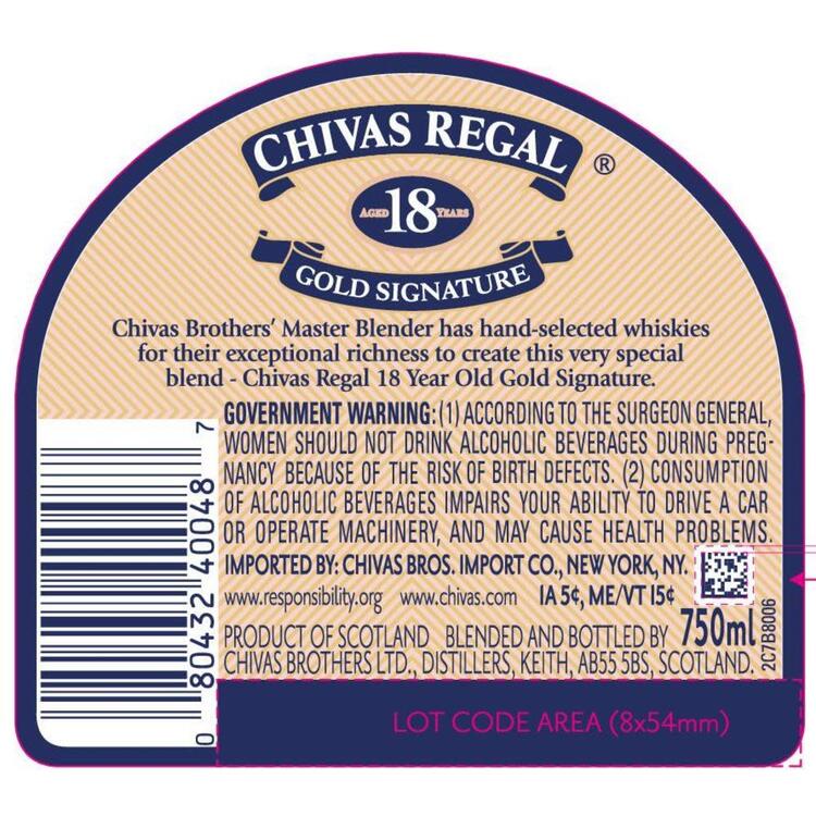 Chivas Regal Blended Scotch Gold Signature 18 Yr 80 - 750ML - Back Label