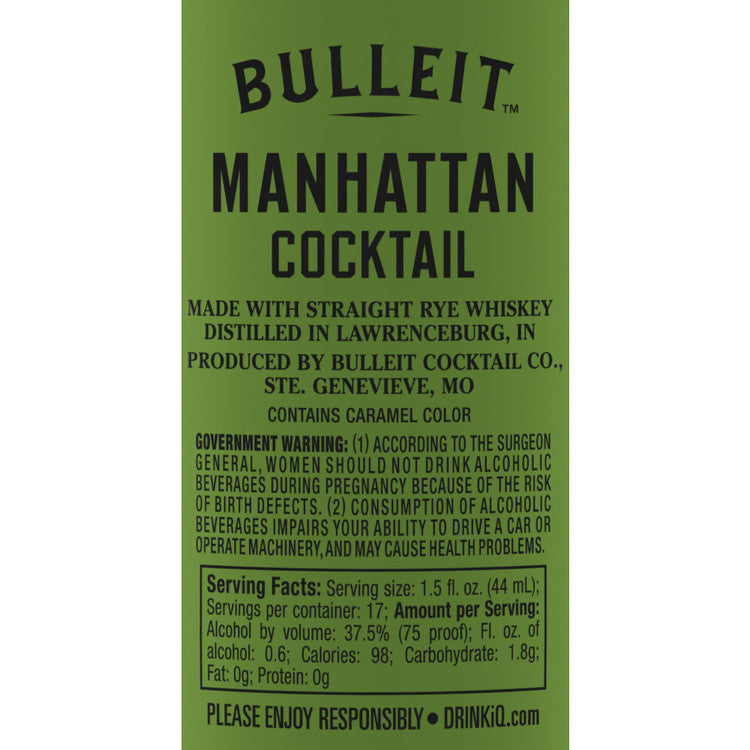 Bulleit Manhattan 75 - 750ML - Back Label