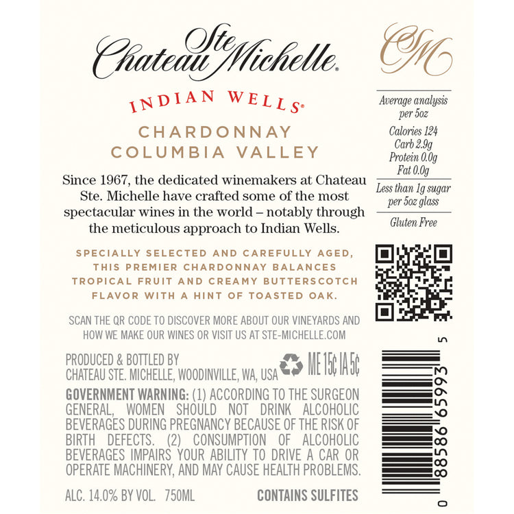 Chateau Ste. Michelle Chardonnay Indian Wells Vintage Select Columbia - 750ML