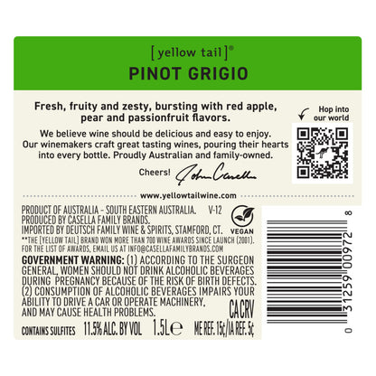 Yellow Tail Pinot Grigio South Eastern Australia - 1.5L - Back Label