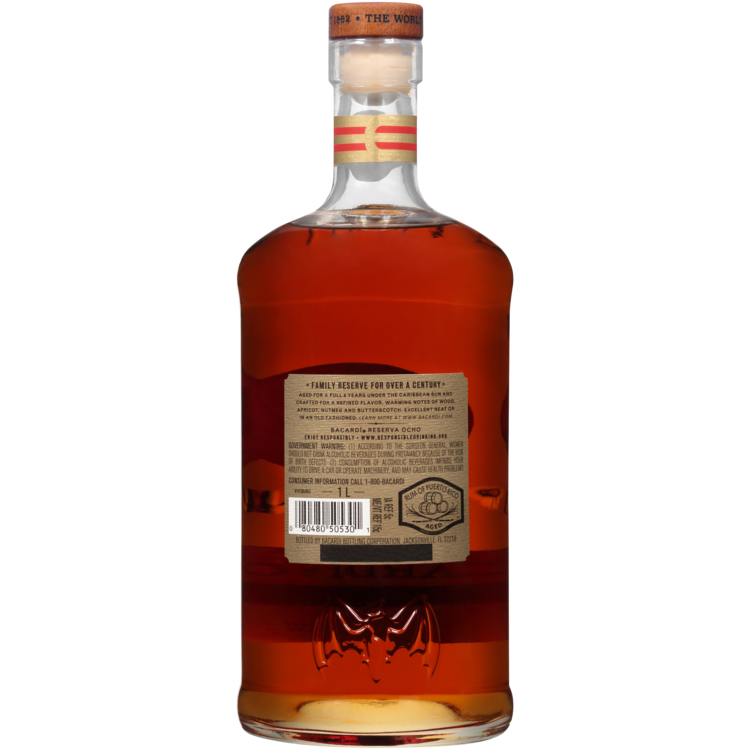 Bacardi Aged Rum Rare Gold Reserva Ocho 8 Yr 80 - 1.0L - Back