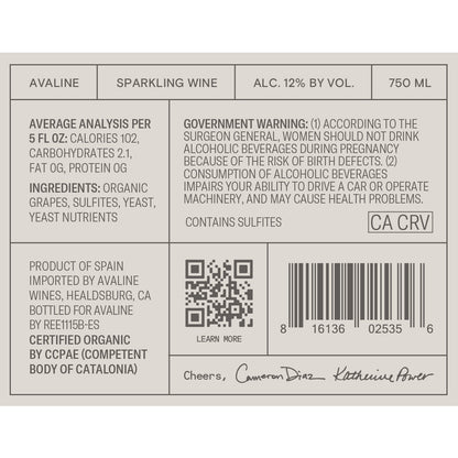 Avaline Sparkling Wine Spain Made With Organic Grapes - 750ML