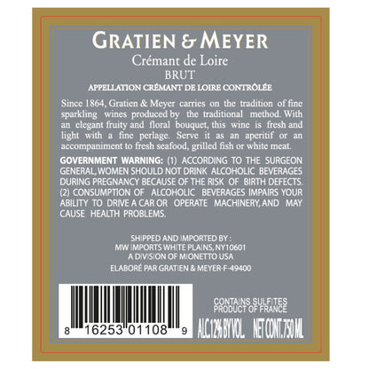 Gratien & Meyer Cremant De Loire Brut - 750ML - Back Label