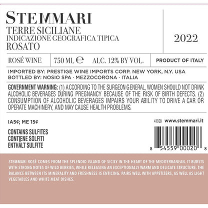 Stemmari Vino Rosato Terre Siciliane - 750ML - Back Label