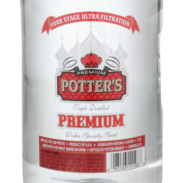 Potter's Vodka 80 - 1.75L - Front Label