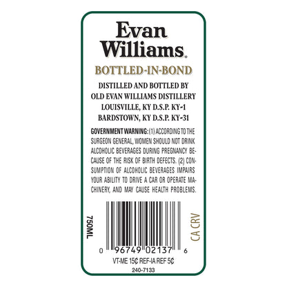 Evan Williams Straight Bourbon White Label Bottled In Bond 100 - 750ML - Back Label