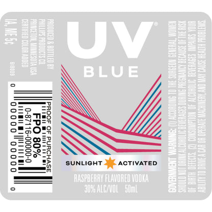 Uv Blue Raspberry Flavored Vodka 60 - 50ML