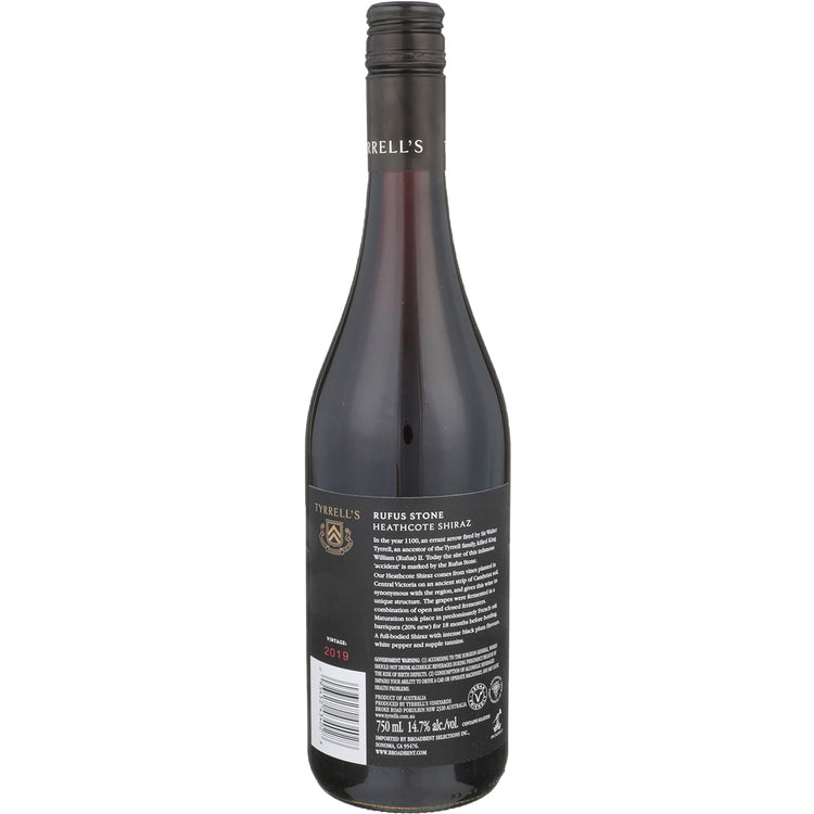 Tyrrell's Wines Shiraz Rufus Stone Heathcote 2019 - 750ML - Back