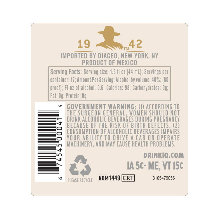 Don Julio Tequila Reposado 80 - 750ML - Back Label