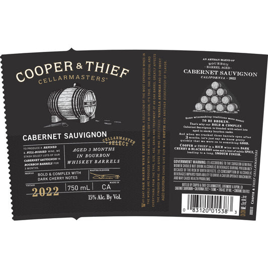 Cooper & Thief Cabernet Sauvignon Cellarmasters Select Aged In Bourbon - 750ML - Back