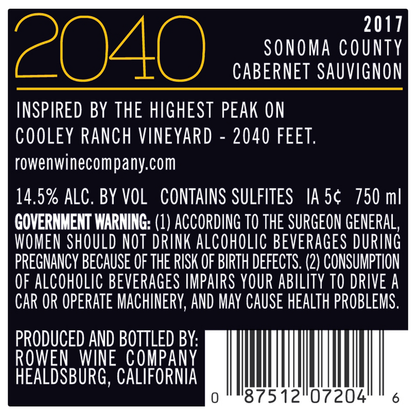 Rowen Cabernet Sauvignon 2040 Sonoma County 2018 - 750ML