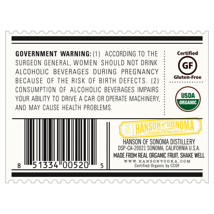 Hanson Of Sonoma Meyer Lemon Flavored Vodka Small Batch Limited Releas - 750ML - Back Label