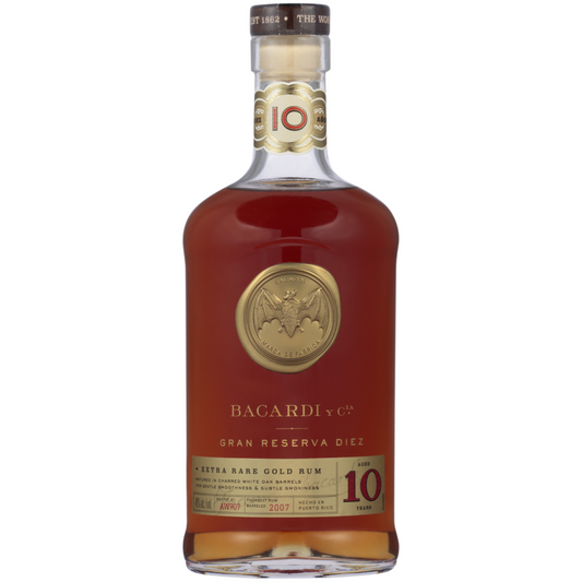 Bacardi Aged Rum Extra Rare Gold Gran Reserva Diez 10 Yr 80 - 750ML - Front