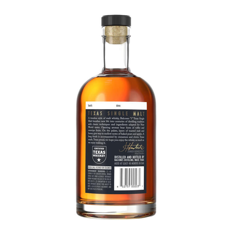 Balcones Texas Single Malt Whisky 1 Pot Distilled 106 - 750ML - Back
