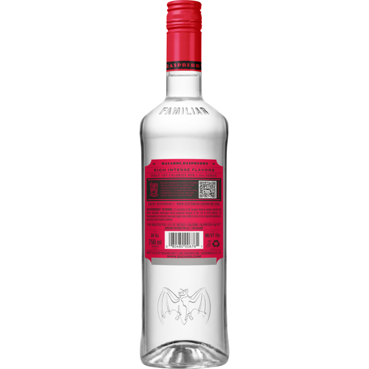 Bacardi Raspberry Flavored Rum 70 - 750ML - Back