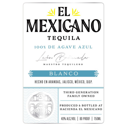 El Mexicano Tequila Blanco 80 - 750ML - Front Label