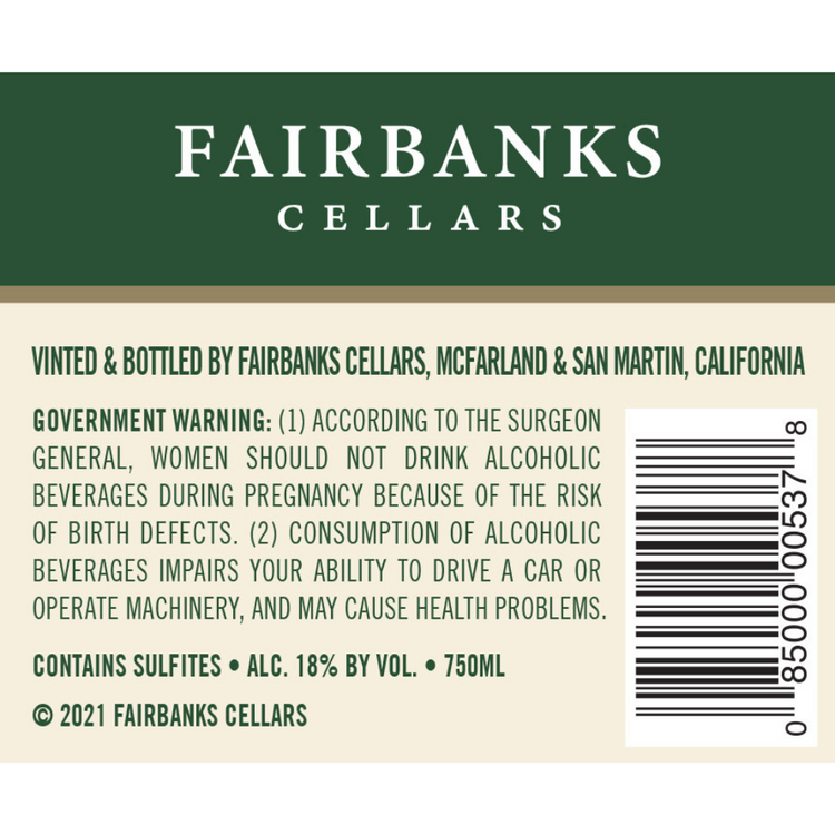 Fairbanks Sherry California - 750ML - Back Label