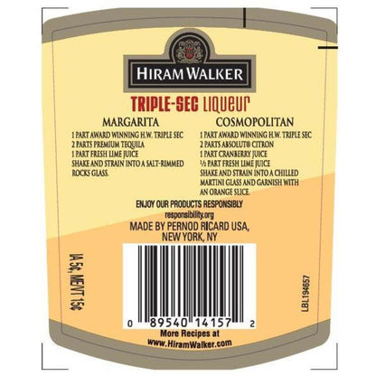 Hiram Walker Triple Sec 30 - 1.0L - Back Label