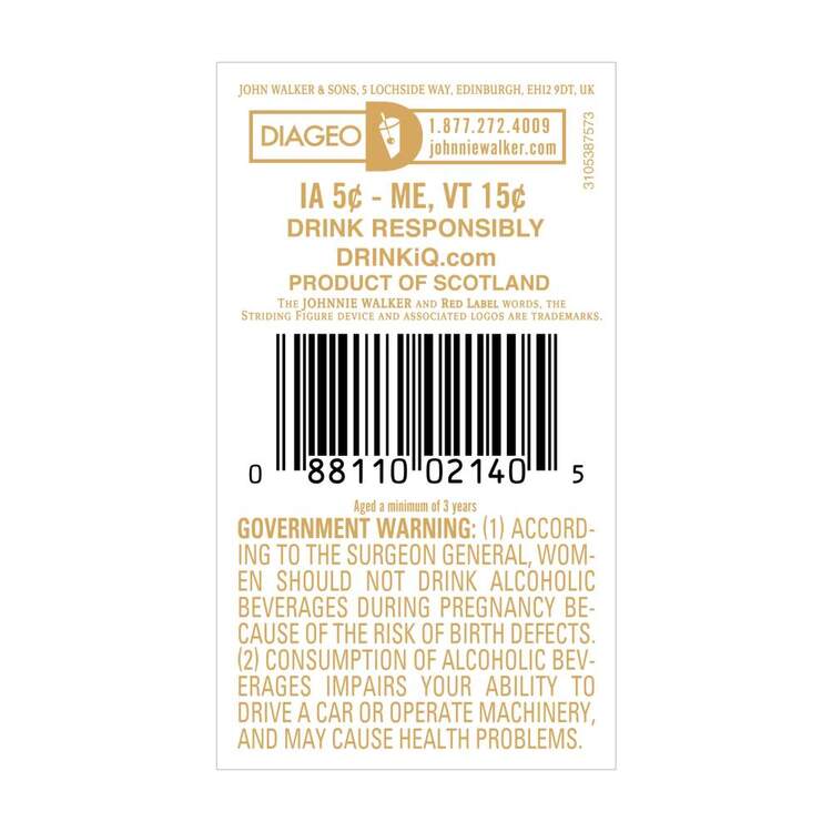 Johnnie Walker Blended Scotch Red Label 80 - 1.0L - Back Label