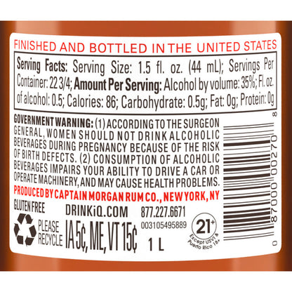 Captain Morgan Spiced Rum Original Real Madagascar Vanilla 70 - 1.0L - Back Label
