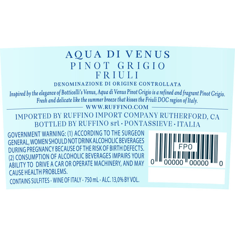 Ruffino Pinot Grigio Aqua Di Venus Friuli - 750ML - Back Label