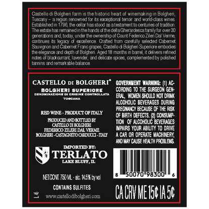 Castello Di Bolgheri Bolgheri Superiore Rosso 2021 Wood Box - 750ML - Back Label