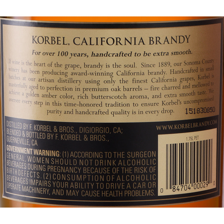 Korbel Brandy 80 - 1.75L - Back Label