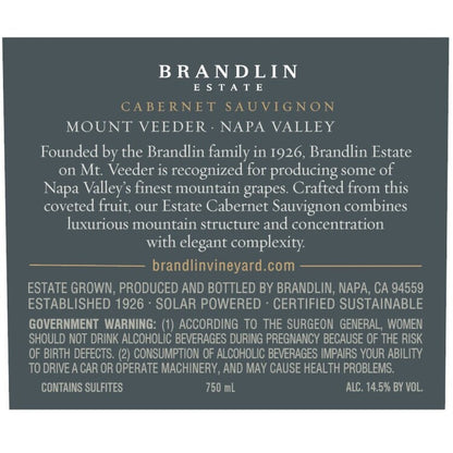 Brandlin Cabernet Sauvignon Brandlin Vineyard Mount Veeder 2019 - 750ML