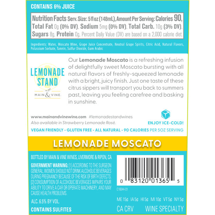 Lemonade Stand Lemonade Moscato - 750ML - Back