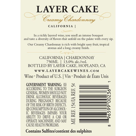 Layer Cake Chardonnay Creamy California - 750ML - Back Label