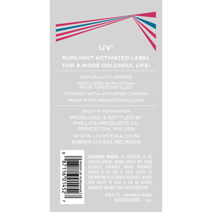 Uv Blue Raspberry Flavored Vodka 60 - 1.75L - Back Label