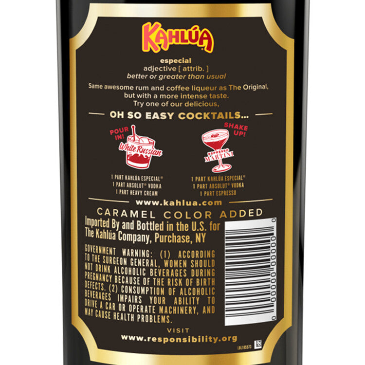 Kahlua Coffee Liqueur Especial 70 - 750ML - Back Label