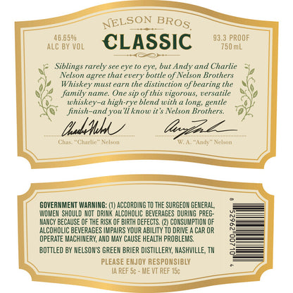 Nelson Bros Blended Bourbon Classic 93.3 - 750ML - Back Label