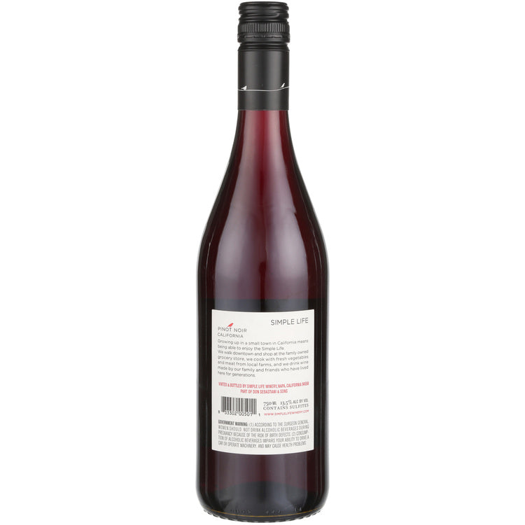 Simple Life Pinot Noir California - 750ML - Back