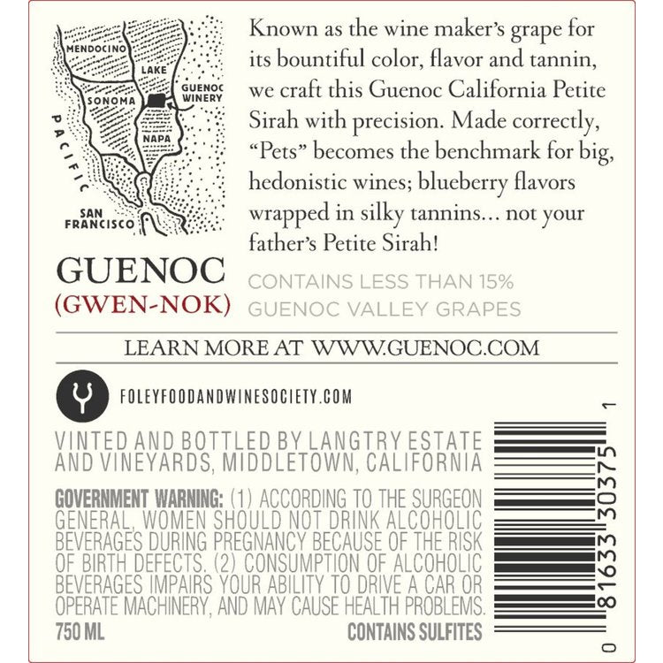 Guenoc Petite Sirah California - 750ML - Back Label