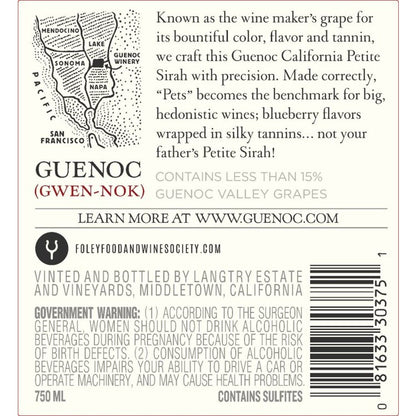 Guenoc Petite Sirah California - 750ML - Back Label