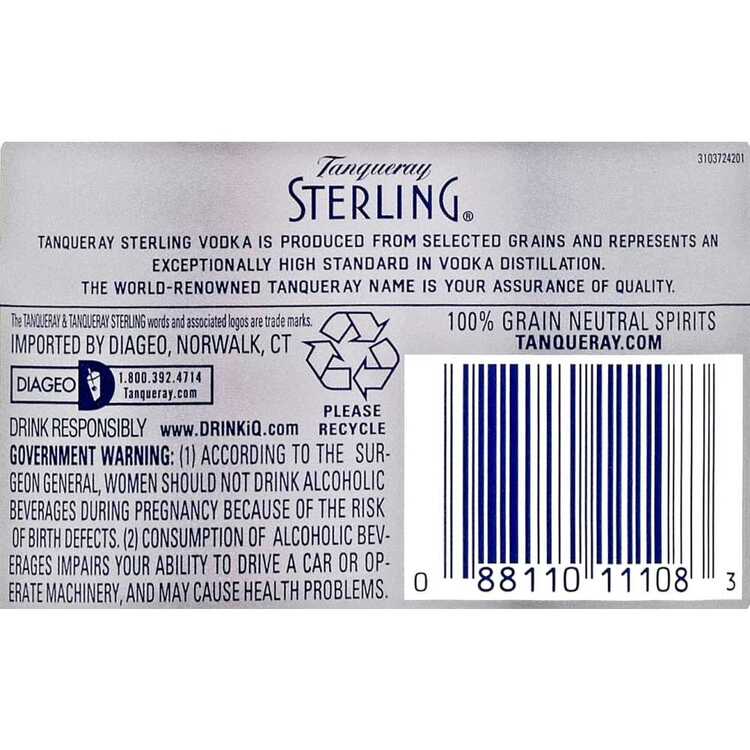 Tanqueray Vodka Sterling 80 - 1.75L - Back Label