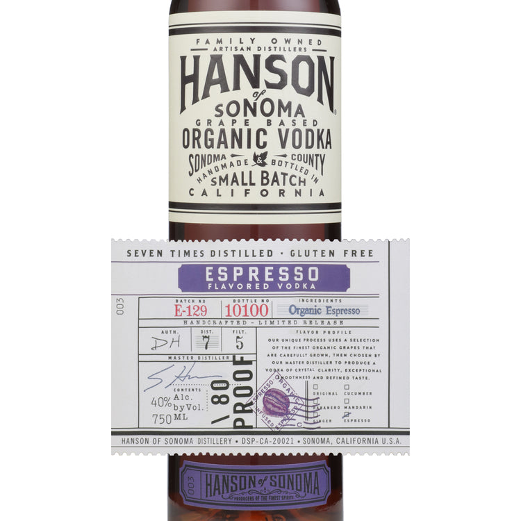 Hanson Of Sonoma Coffee Flavored Vodka Small Batch Limited Release 80 - 750ML