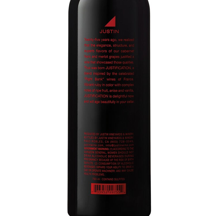 Justin Justification Paso Robles 2022 - 750ML - Back Label