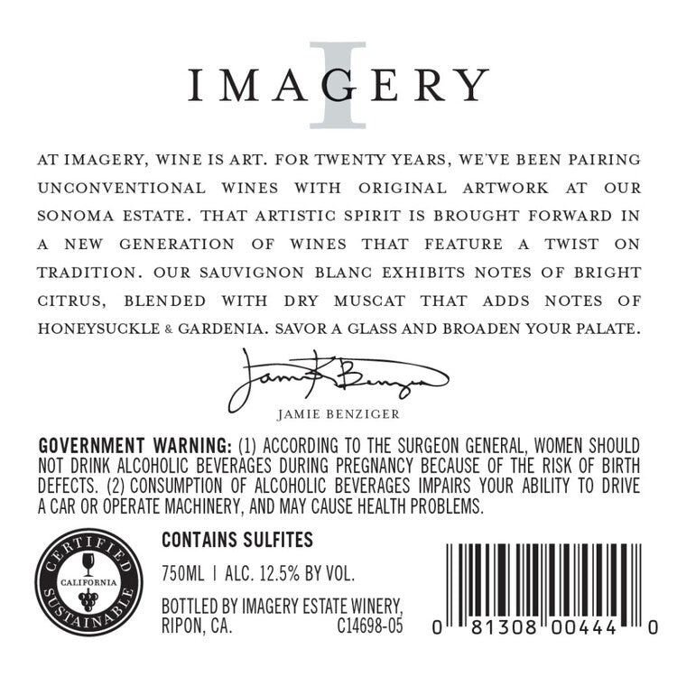 Imagery Sauvignon Blanc California - 750ML - Back Label