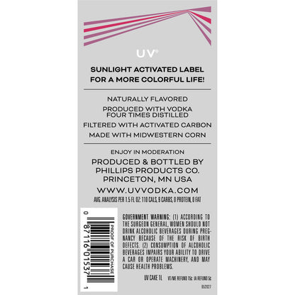 Uv Cake Flavored Vodka 60 - 1.0L - Back Label