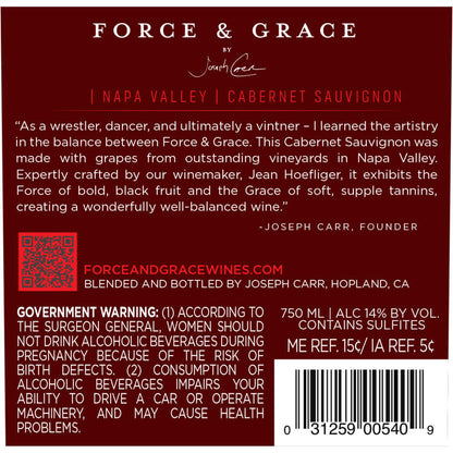 Force & Grace Cabernet Sauvignon Napa Valley 2021 - 750ML - Back Label