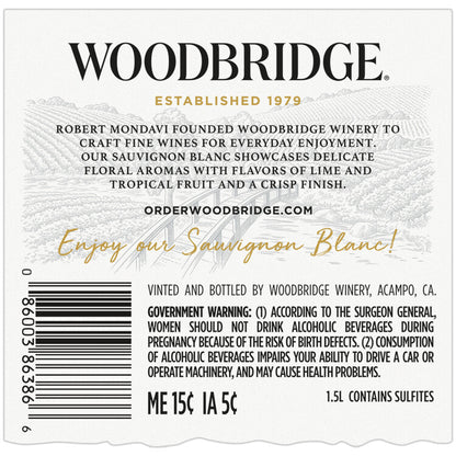 Woodbridge Sauvignon Blanc California - 1.5L - Back Label