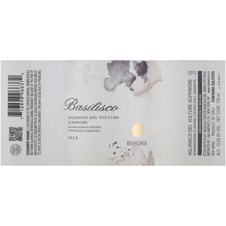 Basilisco Aglianico Del Vulture Superiore 2013 - 750ML - Front Label